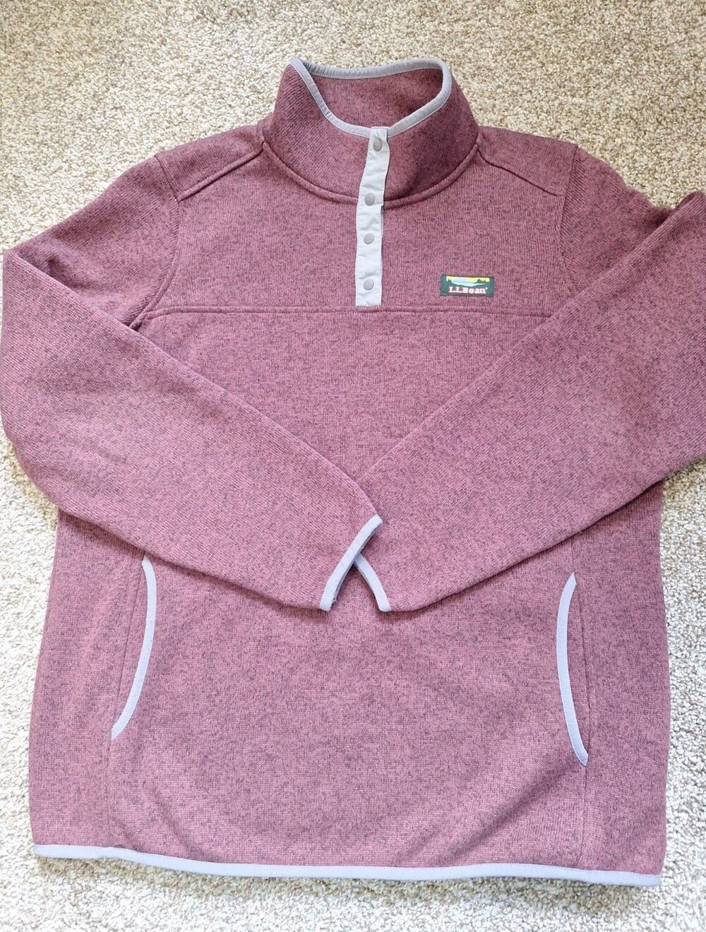 Womens LL Bean Sweater Knit Pullover Maroon Sz L Sailcloth 1/4 Button